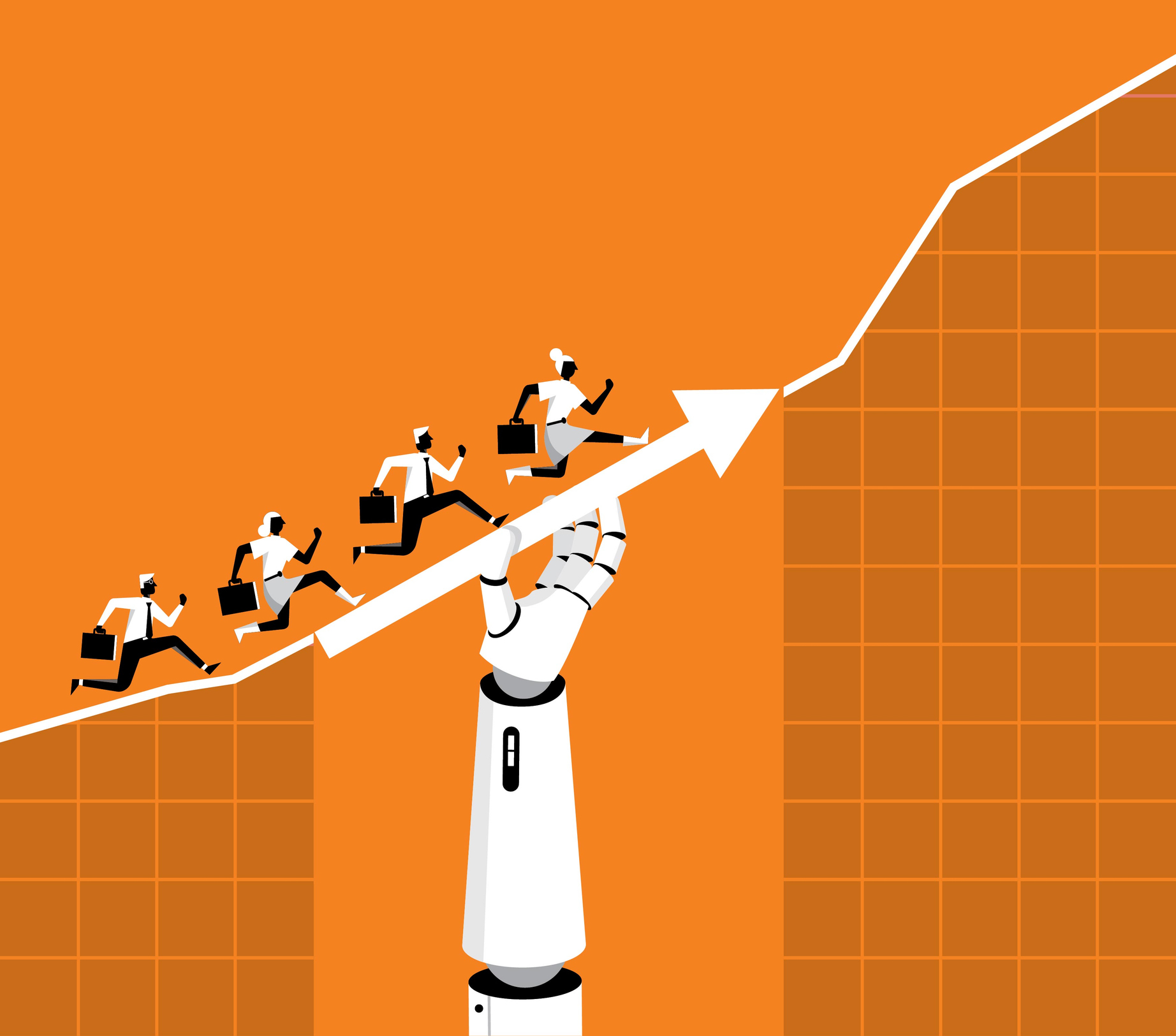 An AI hand guiding a team's growth curve upward